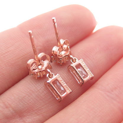 925 Sterling Silver Rose Gold Plated Radiant & Round-Cut C Z Dangle Earrings