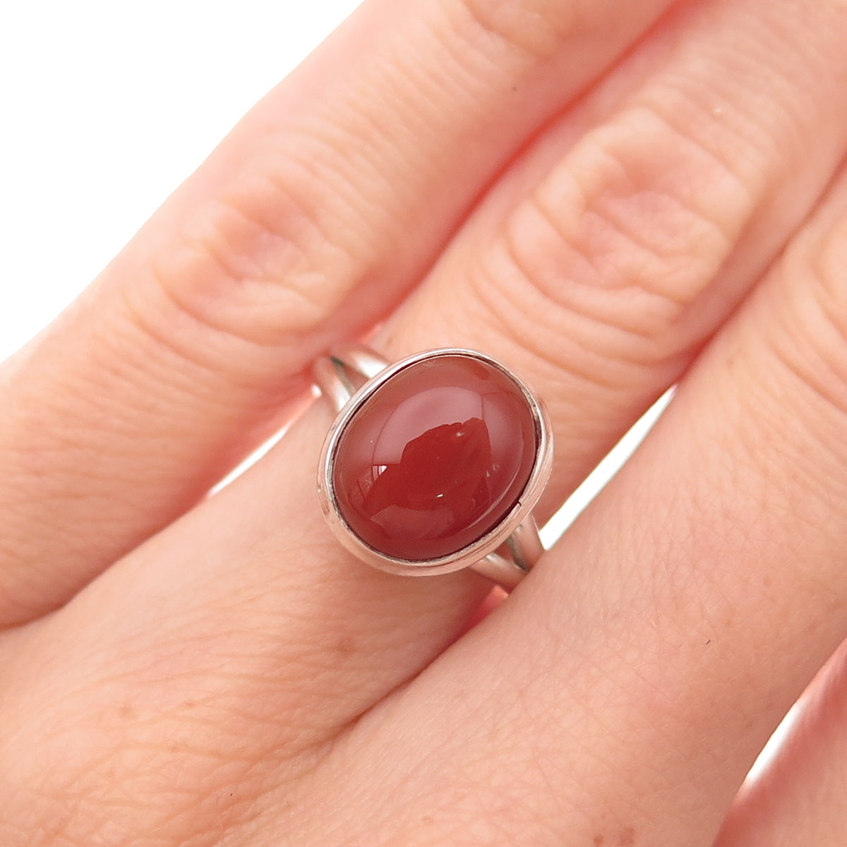 925 Sterling Silver Vintage Real Cabochon Carnelian Oxidized Ring Size 6