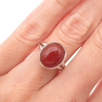 925 Sterling Silver Vintage Real Cabochon Carnelian Oxidized Ring Size 6