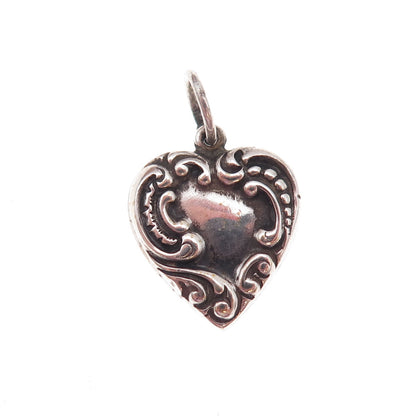 925 Sterling Silver Antique Art Deco Engraved Chatelaine Heart Charm Pendant
