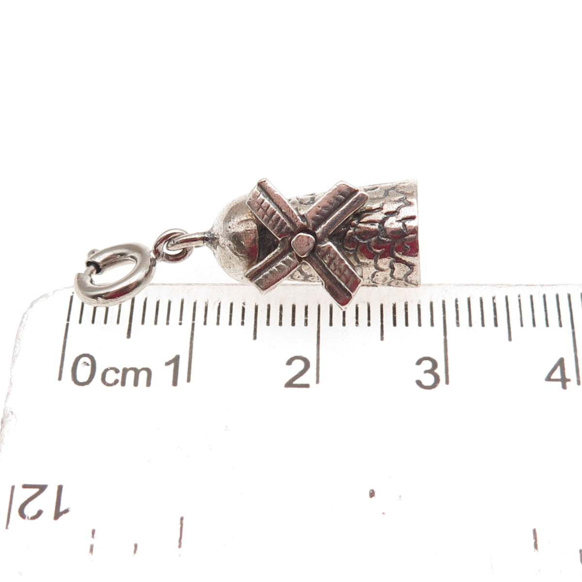 925 Sterling Silver Vintage Windmill Spring Ring Lock Oxidized 3D Charm Pendant