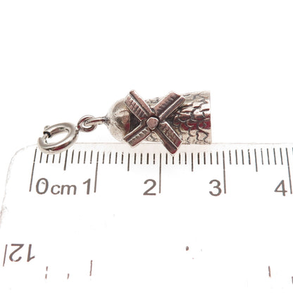 925 Sterling Silver Vintage Windmill Spring Ring Lock Oxidized 3D Charm Pendant