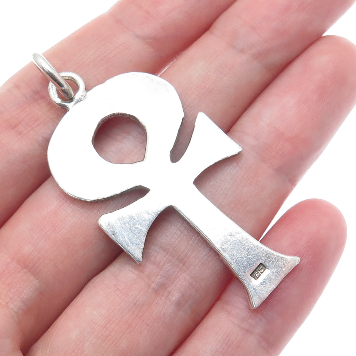 800 Silver Vintage Egyptian Ankh Symbols Oxidized Charm Pendant