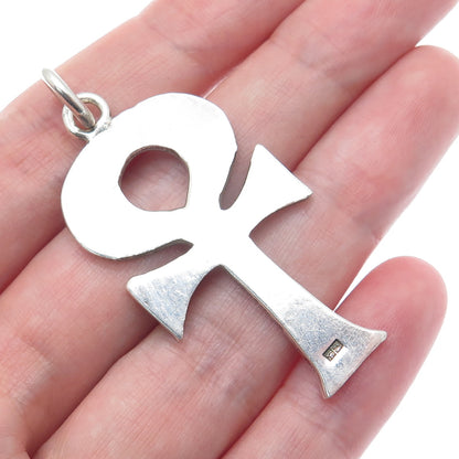 800 Silver Vintage Egyptian Ankh Symbols Oxidized Charm Pendant