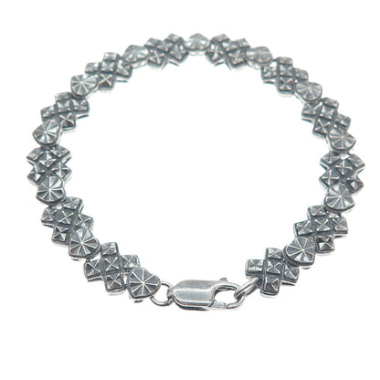BEVERLY HILLS 925 Sterling Silver Vintage Diamond-Cut Heart Oxidized Bracelet 7"