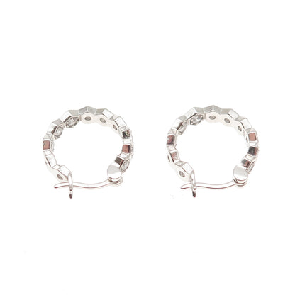 925 Sterling Silver Round-Cut C Z In & Out Hoop Earrings