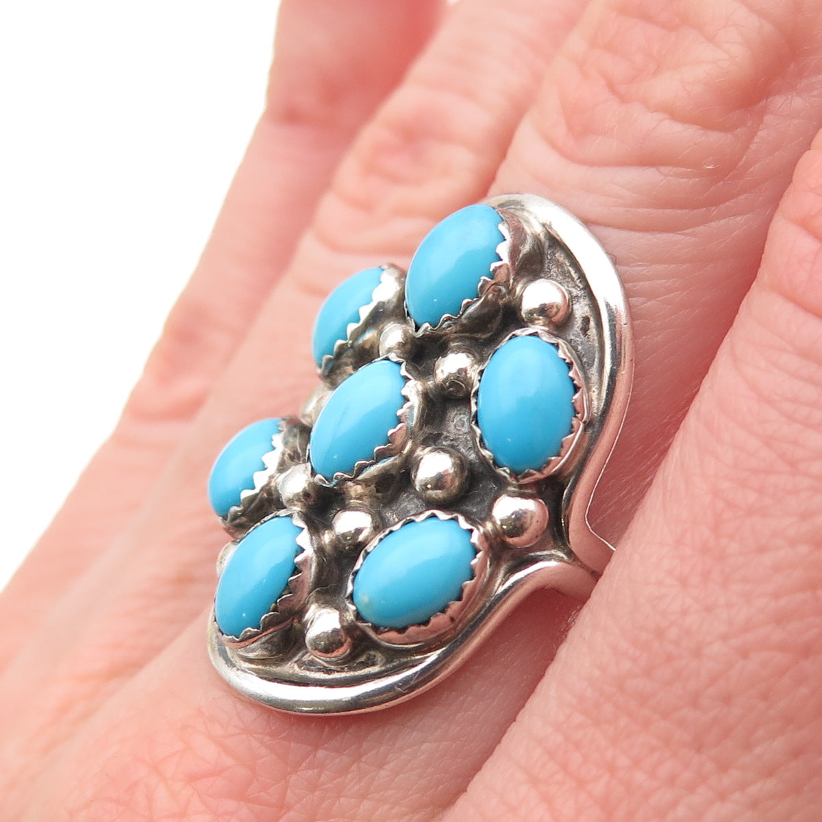 Les Hill Navajo Old Pawn 925 Sterling Sleeping Beauty Turquoise Ring Size 9.25