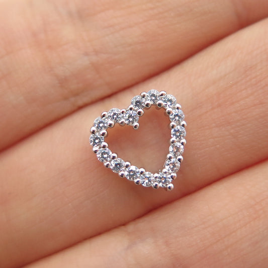 SAI 925 Sterling Silver Round-Cut C Z Heart Mini Slide Charm Pendant