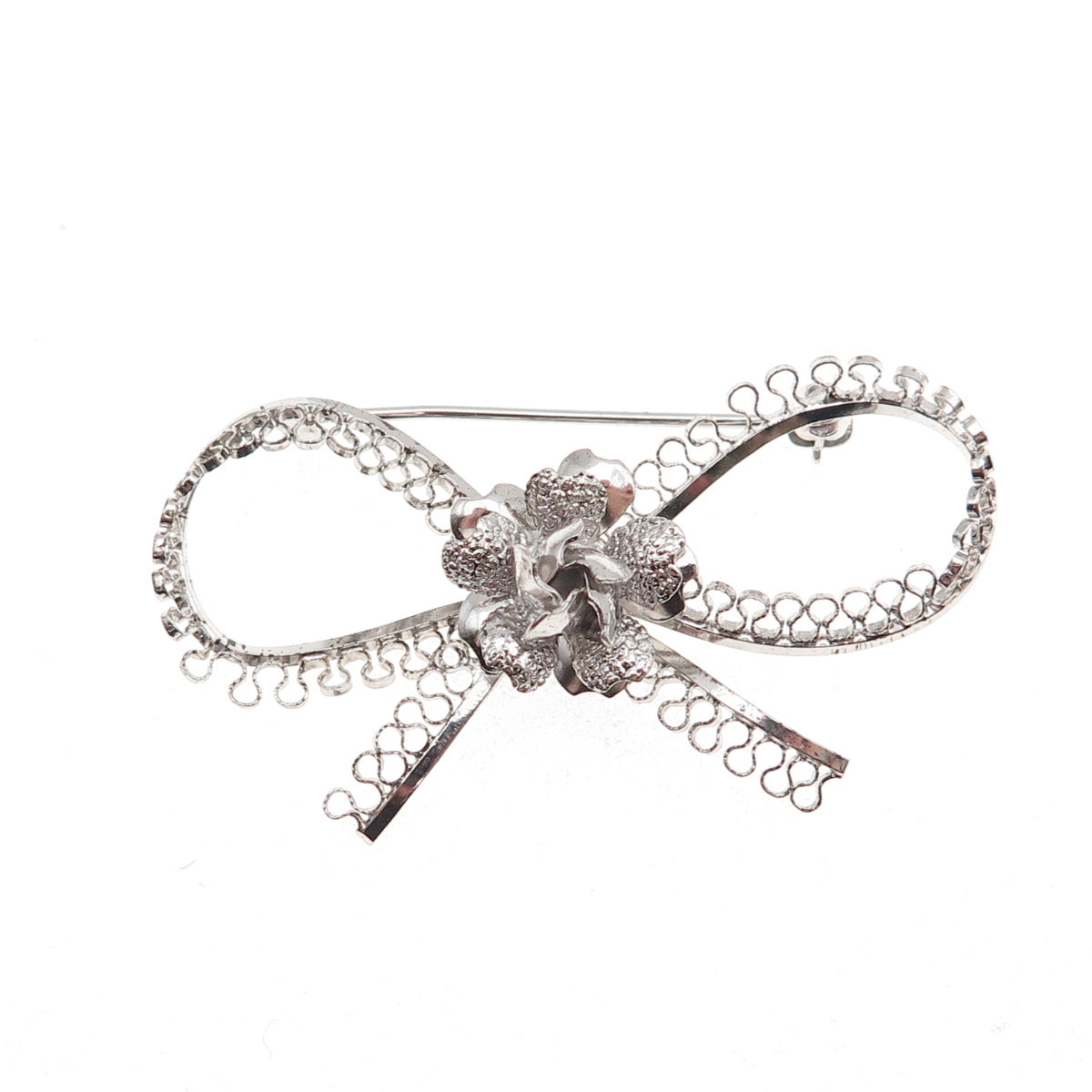 Star Art 925 Sterling Silver Antique Art Deco Flower Box Filigree Pin Brooch
