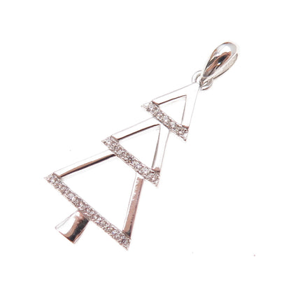 925 Sterling Silver Round-Cut C Z Christmas Tree Charm Pendant