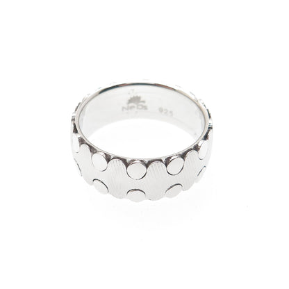 NEOS 925 Sterling Silver Textured Dotted Zig-Zag Band Ring Size 10.25