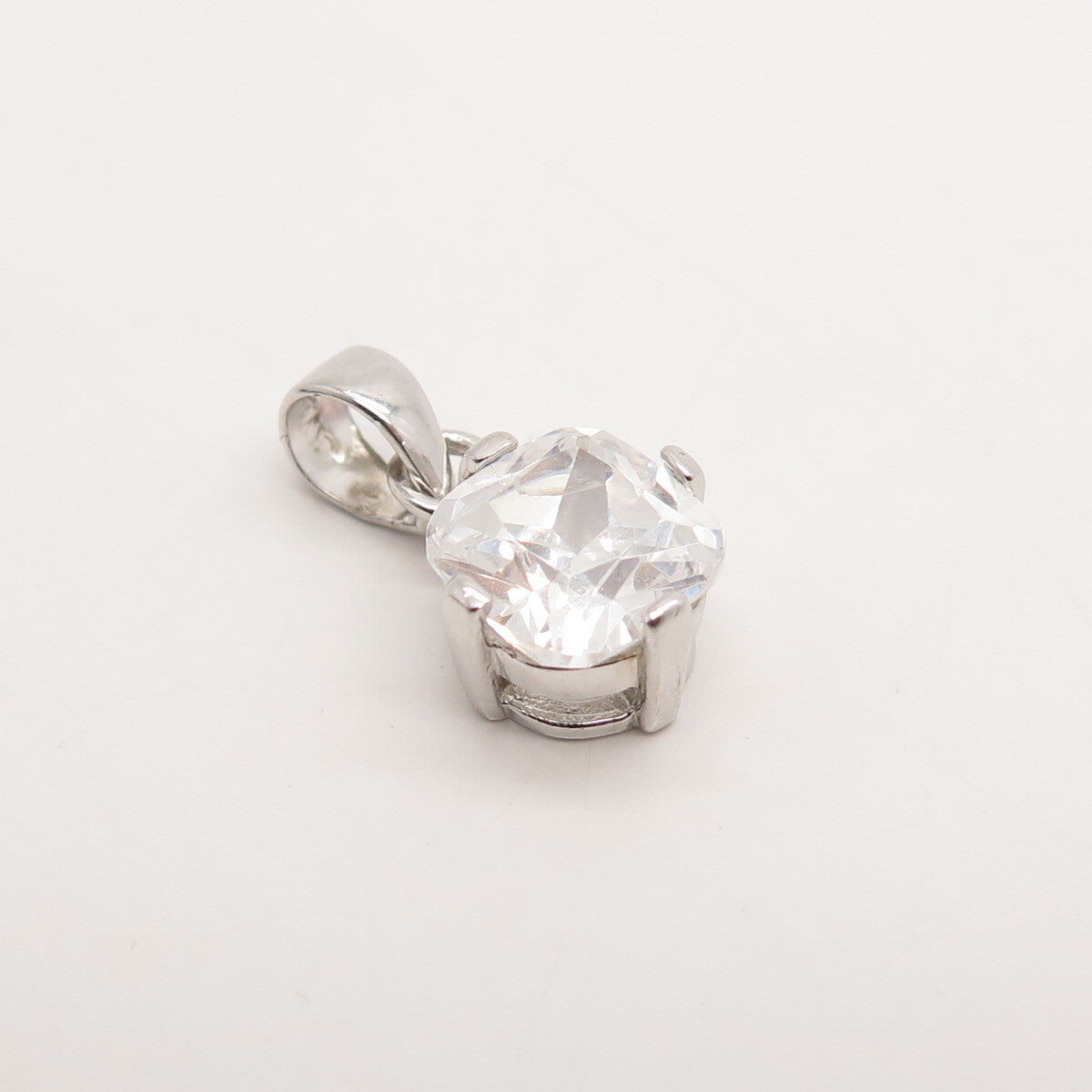 925 Sterling Silver Princess-Cut C Z Pendant