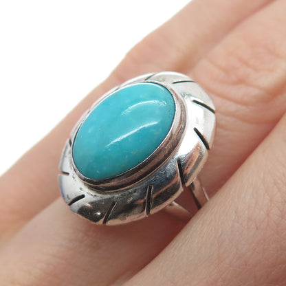 925 Sterling Silver Vintage Mexico Real Lone Mountain Turquoise Ring Size 6.25