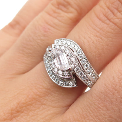 925 Sterling Silver Marquise & Round-Cut C Z Ring Size 9