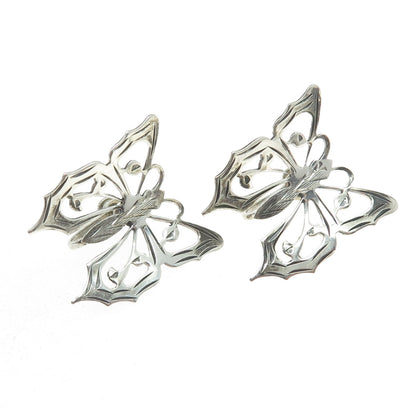 925 Sterling Silver Antique Art Deco Butterfly Screw Back Earrings