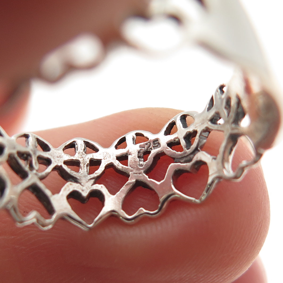 925 Sterling Silver Vintage Heart & Cross Oxidized Band Ring Size 8