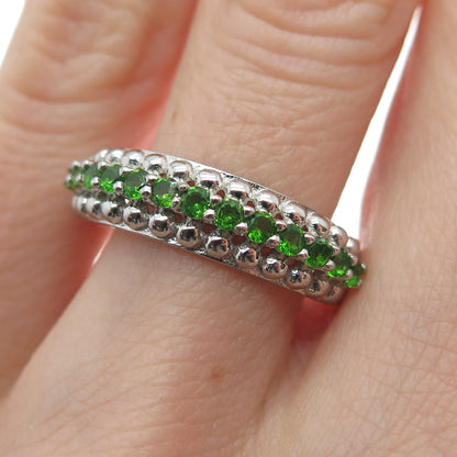 925 Sterling Silver Real Round-Cut Peridot Beaded Ring Size 7.5