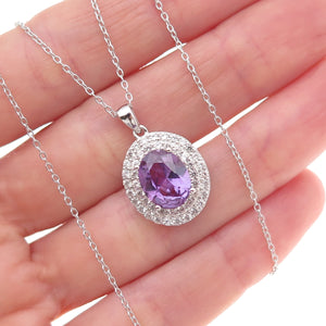 925 Sterling Silver Real White Topaz & Lab-Created Peacock Sapphire Necklace 18"
