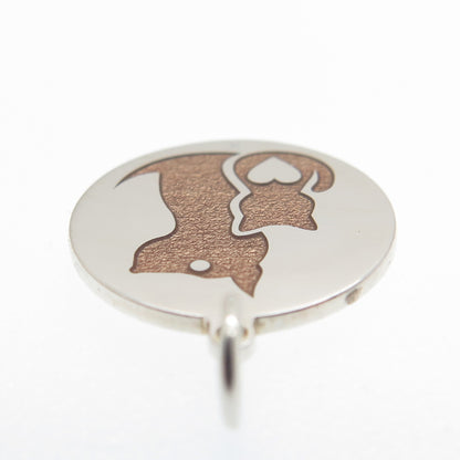 925 Sterling Silver Brown Enamel Cat & Dog Friendship Minimalist Charm Pendant