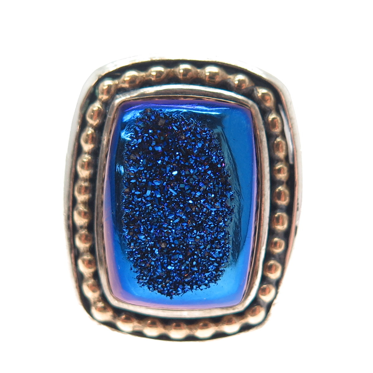 AKR AMY KAHN RUSSELL Sterling Silver 2-Tone Vintage Real Blue Druzy Ring Size 7