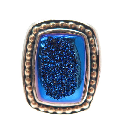 AKR AMY KAHN RUSSELL Sterling Silver 2-Tone Vintage Real Blue Druzy Ring Size 7