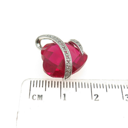 925 Sterling Silver Lab-Created Ruby & Real White Topaz Heart Pendant