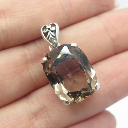 925 Sterling Silver Vintage Real Smoky Quartz Ornate Pendant