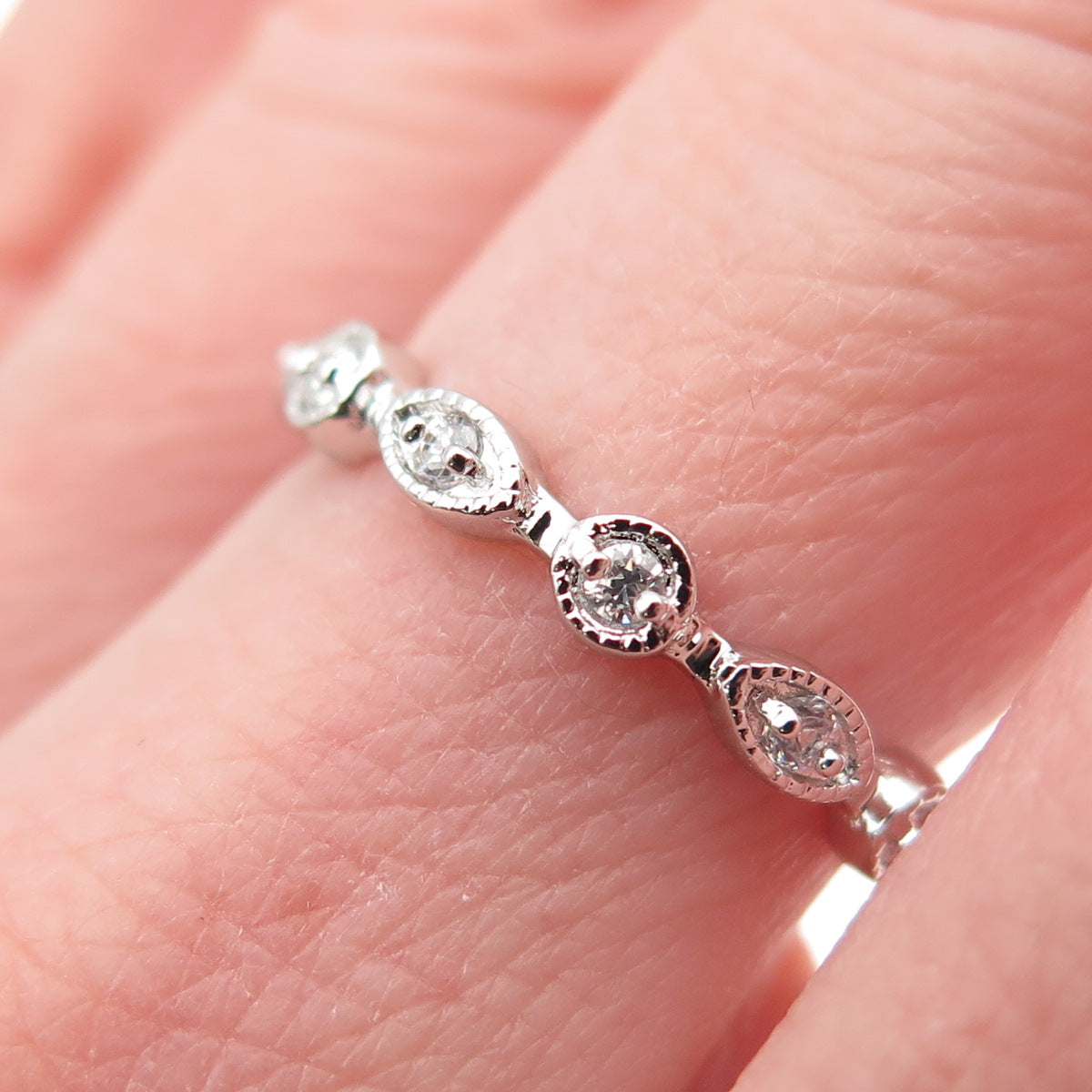 925 Sterling Silver Round-Cut C Z Eternity Band Ring Size 6.25