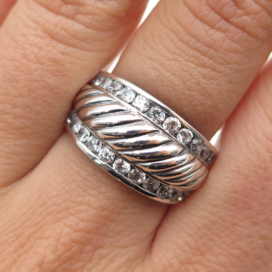 SETA 925 Sterling Silver Vintage Round-Cut C Z Oxidized Ring Size 7.75