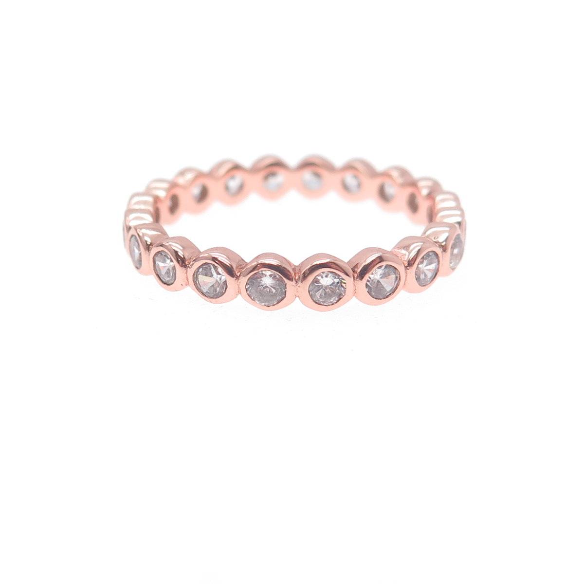 925 Sterling Silver Rose Gold Plated Round-Cut C Z Eternity Band Ring Size 8.25