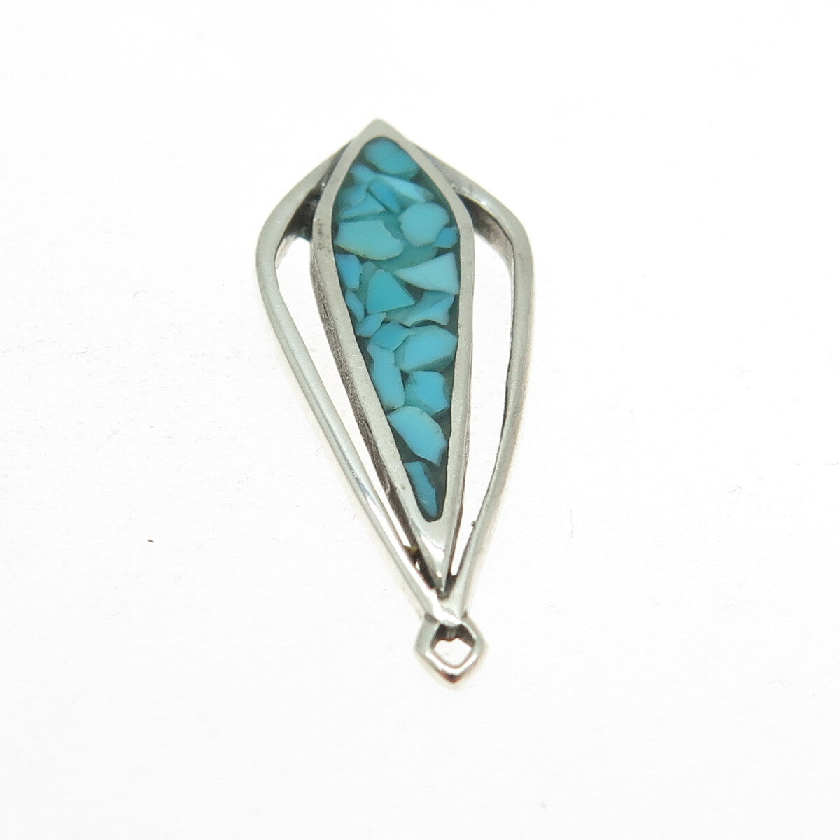 Old Pawn 925 Sterling Silver Vintage Southwestern Turquoise Inlay Tribal Pendant