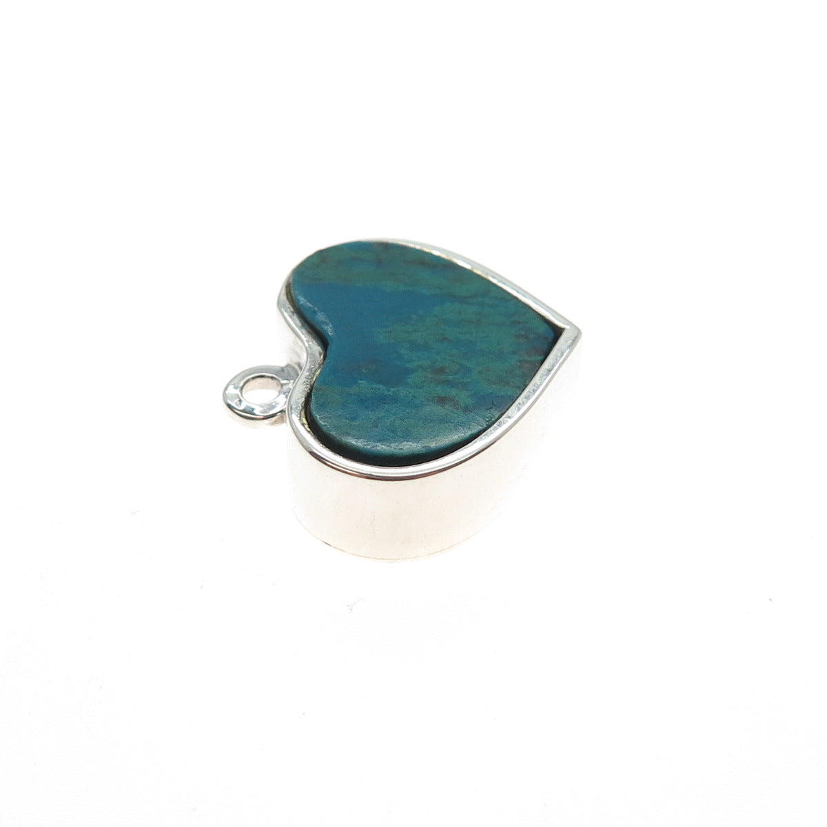 ELIAS 925 Sterling Silver Vintage Peru Real Kingman Turquoise Heart Mini Pendant
