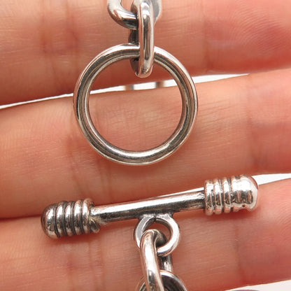 925 Sterling Silver Vintage Toggle Clasp Figaro Link Bracelet 7.25"