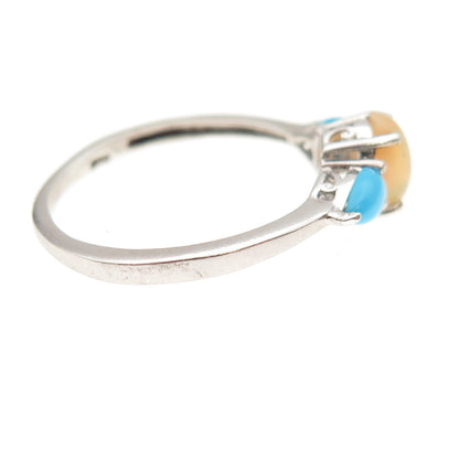 Chuck Clemency 925 Sterling Silver Vintage Real Opal & Turquoise Ring Size 7.25