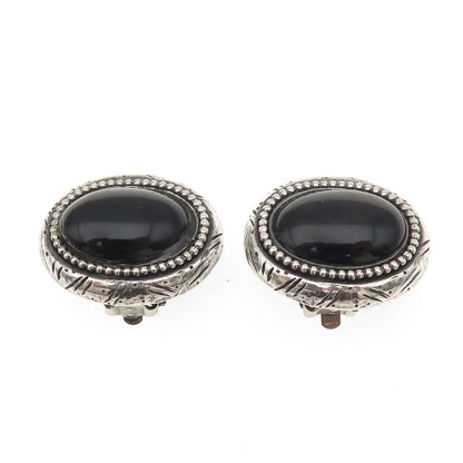 NR NANCY & RISE 925 Sterling Silver Vintage Real Black Onyx Clip On Earrings