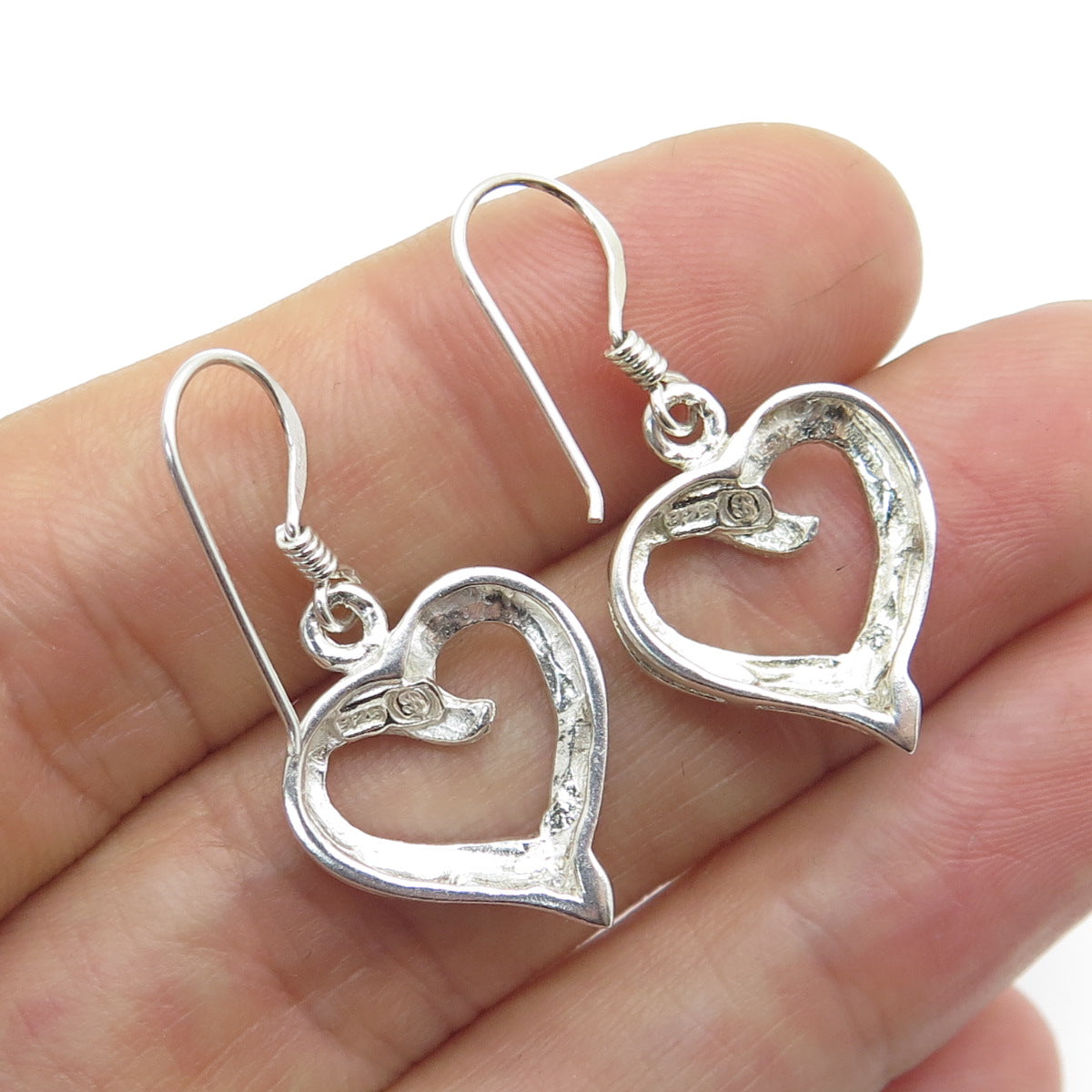 925 Sterling Silver Vintage Real Opal Heart Dangle Earrings