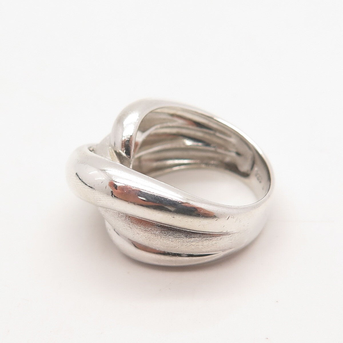 925 Sterling Silver Vintage Ribbed Crossover Ring Size 7.25