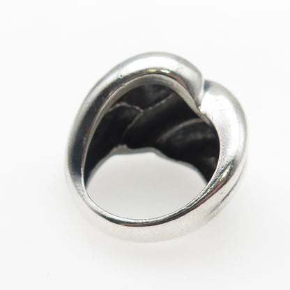 925 Sterling Silver Vintage Modernist Ribbed Oxidized Ring Size 7.5