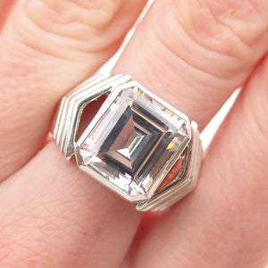 925 Sterling Silver Vintage Emerald-Cut C Z Modernist Ring Size 7.75