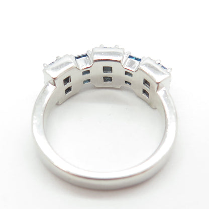 925 Sterling Silver White & Blue C Z Ring Size 8