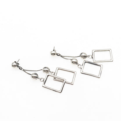 925 Sterling Silver Vintage Modernist Ball Beaded Frame Dangle Earrings