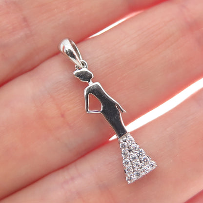 925 Sterling Silver Round-Cut C Z Lady Gala Dress Minimalist Charm Pendant