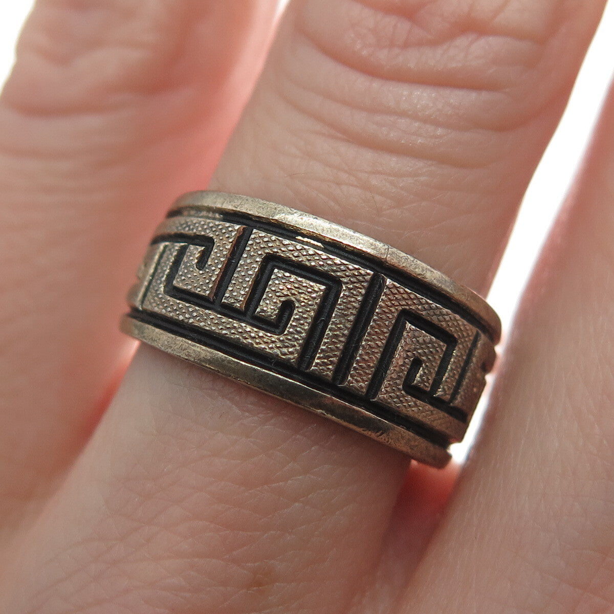 CLARK & COOMBS 925 Sterling Silver Gold Plated Antique Greek Maze Ring Size 5.5