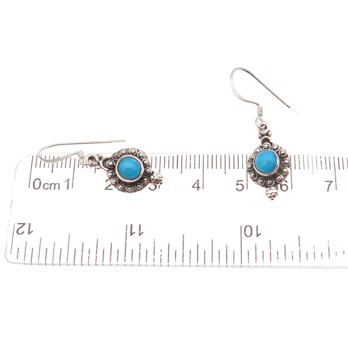 925 Sterling Silver Vintage Real Turquoise Beaded Oxidized Dangle Earrings