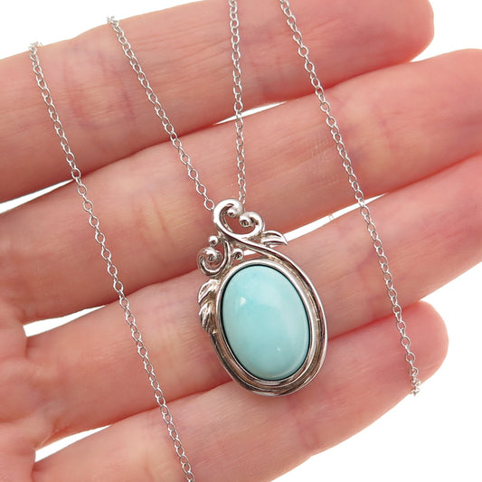 925 Sterling Silver Real Tyrone Turquoise Floral Cable Chain Necklace 18"