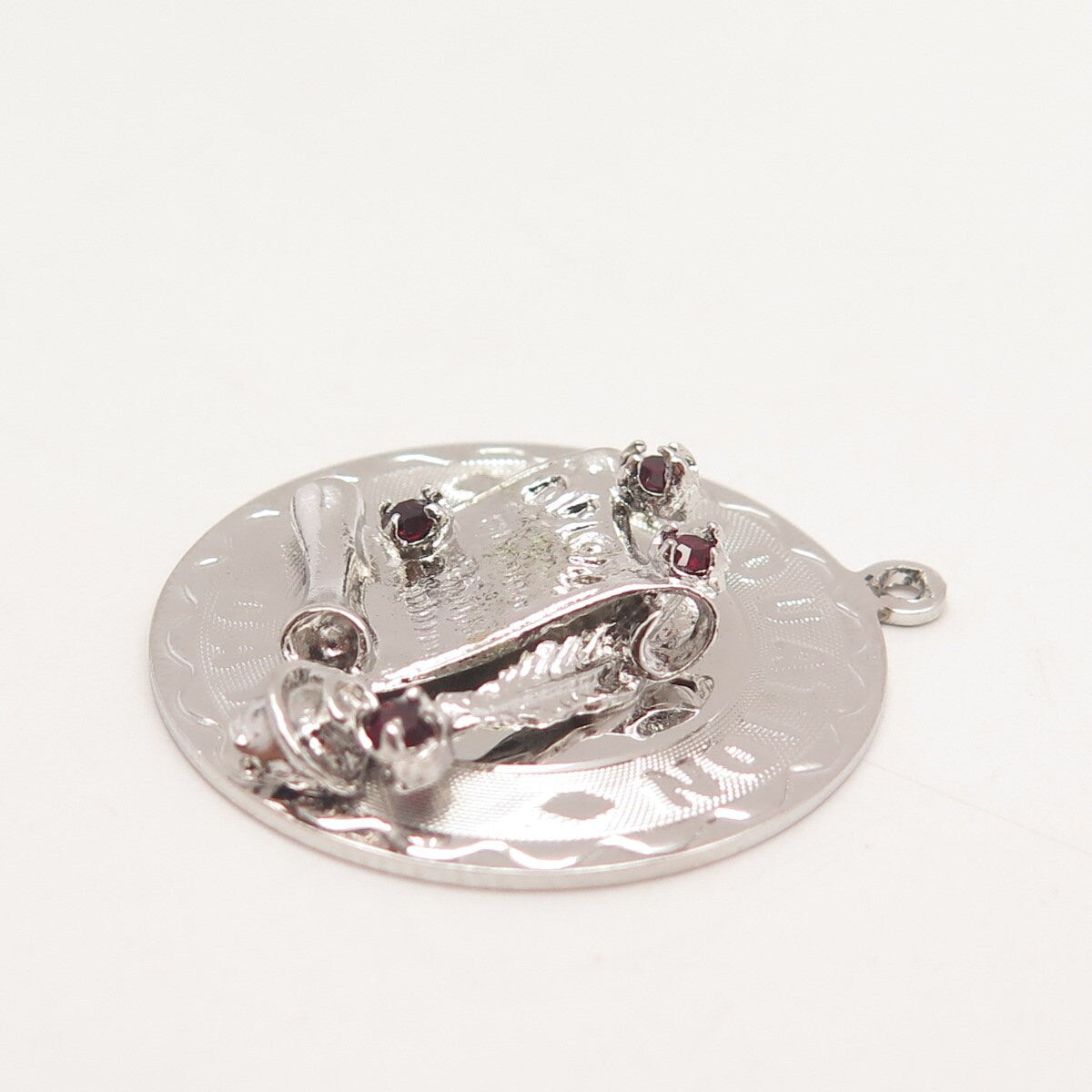 925 Sterling Silver Vintage Spencer Red Garnet Gem "Graduation Day" Pendant