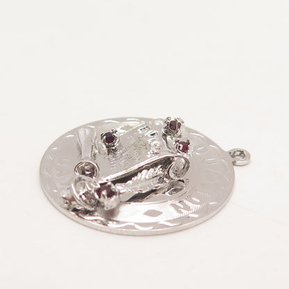 925 Sterling Silver Vintage Spencer Red Garnet Gem "Graduation Day" Pendant