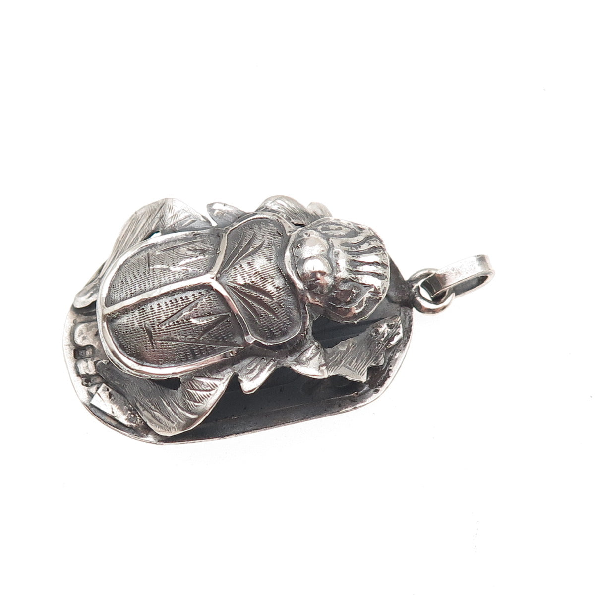 800 Silver Vintage Egyptian Scarab Oxidized 3D Charm Pendant