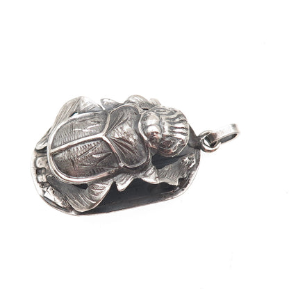 800 Silver Vintage Egyptian Scarab Oxidized 3D Charm Pendant