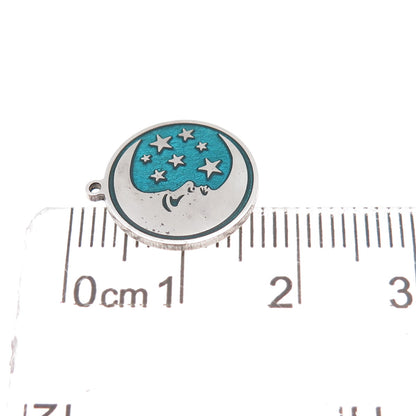 925 Sterling Silver Turquoise Enamel Crescent Moon & Star Charm Pendant